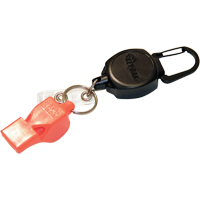 Dérouleur autorétractable pour carte d'identité et clés avec sifflet, Métal en alliage de zinc, Câble 24", Fixation Mousqueton OP294 | O-Max