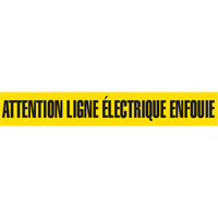 Ruban pour barricade "Attention Ligne Électrique Enfouie", Français, 3" la x 1000' lo, Noir sur jaune SGQ360 | O-Max