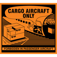 Étiquettes de manutention «Cargo Aircraft Only», 4-3/4" lo x 4-1/4" la, Orange SGQ527 | O-Max