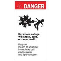 Enseigne «Danger Hazardous Voltage», 8" x 4-1/2", Acrylique, Anglais avec pictogramme SY227 | O-Max