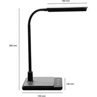 Lampe de bureau à col de cygne avec chargeur USB, 8 W, DEL, Col 15", Noir XI752 | O-Max